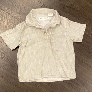 Zara Kids Beige Striped Button Down Shirt